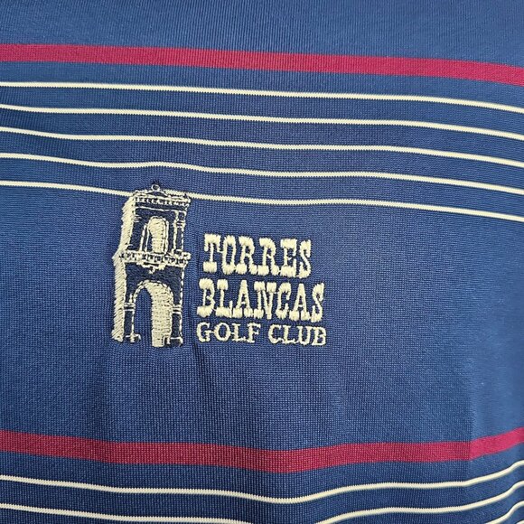 Nike Golf Polo Shirt Men's XL‎ Blue Red Striped Torres Blancas Golf Club Spain - Picture 9 of 11